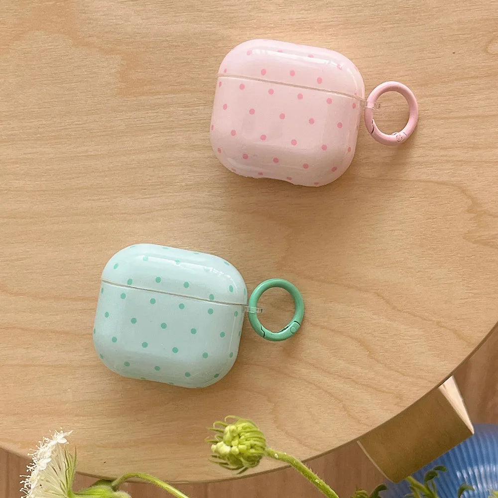 Cute Fresh Pink Green Polka Point Shockproof Protective Cover For AirPods 1 2 3 4 5 Pro Soft Couple Bow Case with Charm Pendant