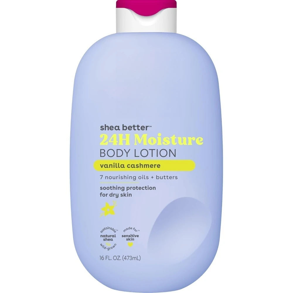 24-Hour Moisturizing Vanilla Cashmere Body Lotion with Natural Shea Lightweight Non-Greasy Formula Vegan Skin Care 16 fl