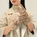 Winter Fashion With Faux Fur Trim PU Leather Women's Gloves for Cold Weather Cuff Thickened Thermal Lining Windproof Warm Gloves