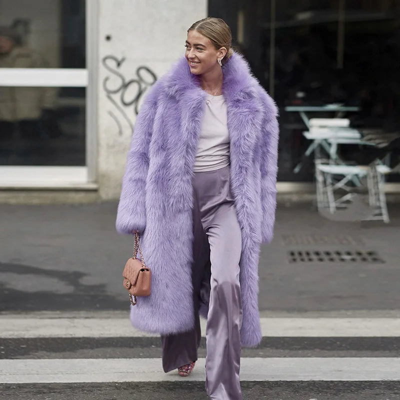 European-style Toka Long Fur Coat Fashion Street Hipster Autumn/winter Thickened Imitation Fur Coat Women Fur Jacket
