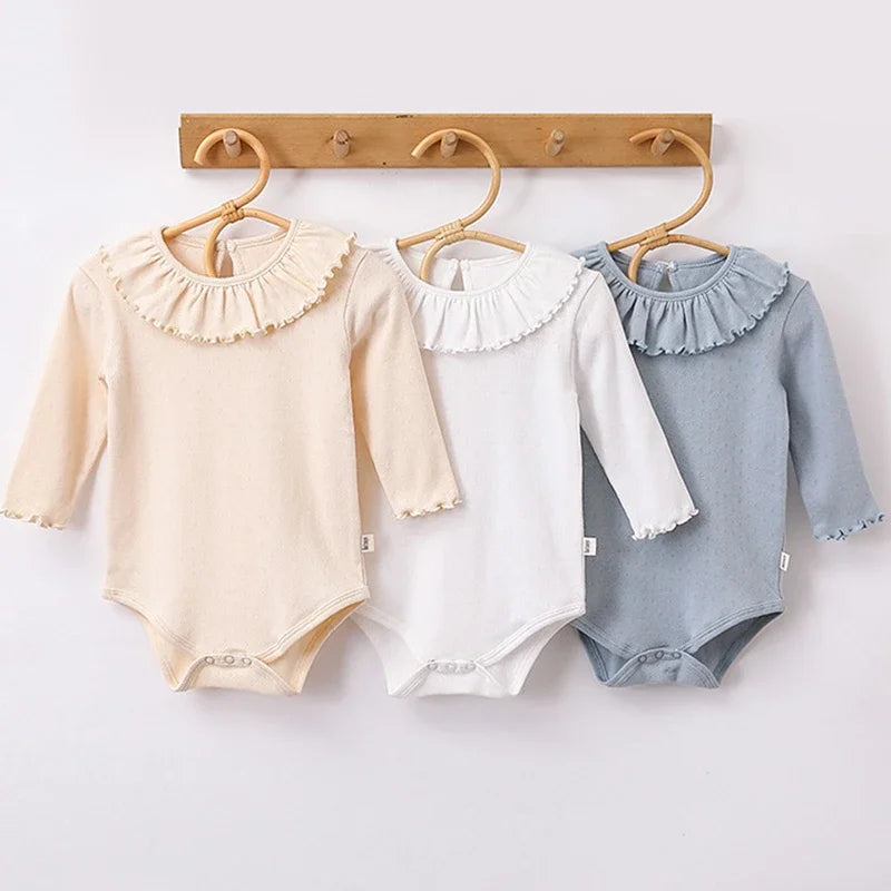 2025 New Autumn Newborn Baby Girls Bodysuits Long Sleeved Cotton Solid Color Infant Baby Girls Jumpsuit 0-24M Baby Girl Clothing