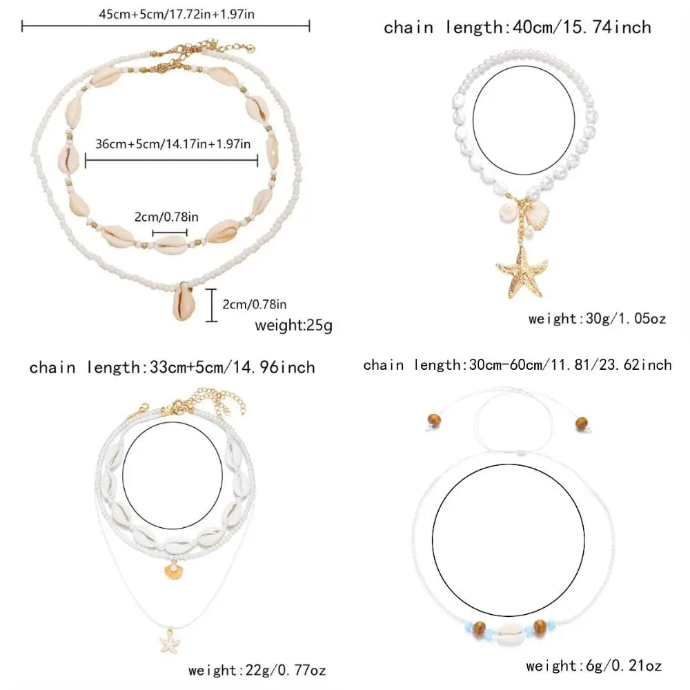 Fashion Bohemian Style Shell Necklace Double Layer Starfish Clavicle Chain Sweater Chain Gifts