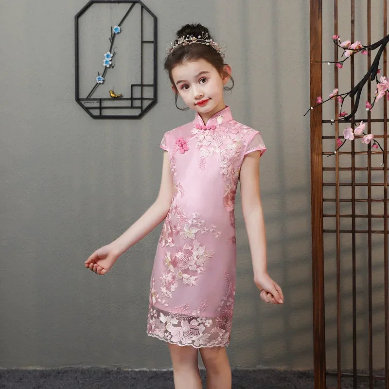 Tang Costume Girl Dress Qipao Children Outfit Stage Party Cheongsams Baby Hanfu Kids Clothing Vestidos Summer Girls Dresses