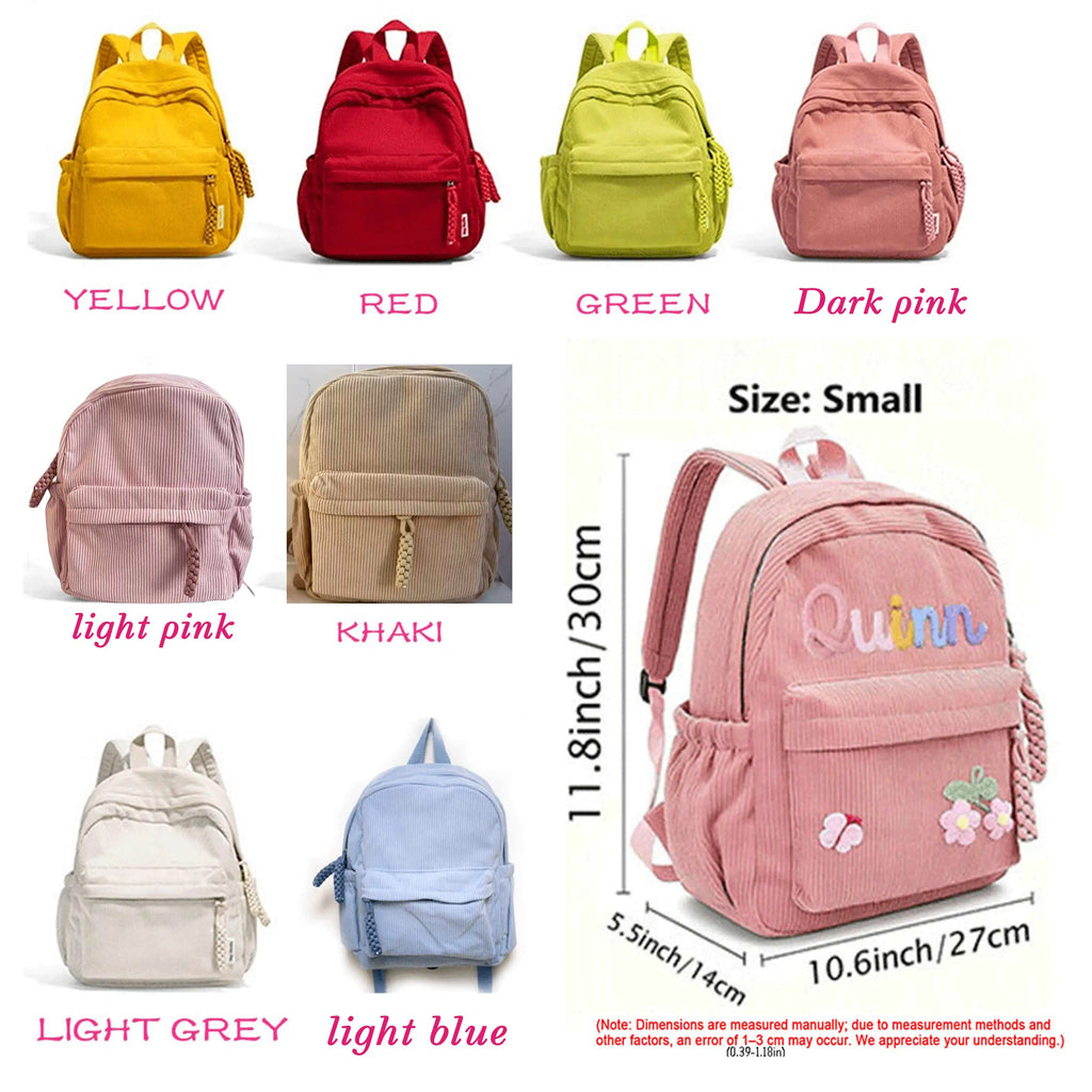 Personalized Small High-Quality Corduroy Backpack – Customizable School Bag with Name Print; Cute and Practical