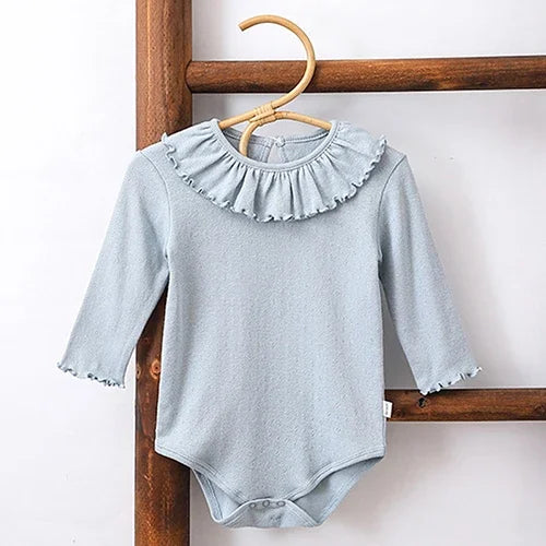 2025 New Autumn Newborn Baby Girls Bodysuits Long Sleeved Cotton Solid Color Infant Baby Girls Jumpsuit 0-24M Baby Girl Clothing