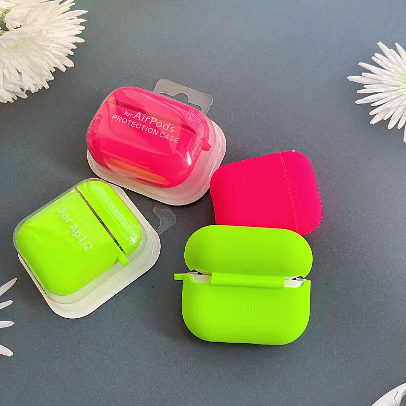 Air pods Case Neon Green official Silicone Cases for Airpods 4 Pro 1 2 Liquid Fluorescence Hot Pink Silicone Hook Cover Air Pods
