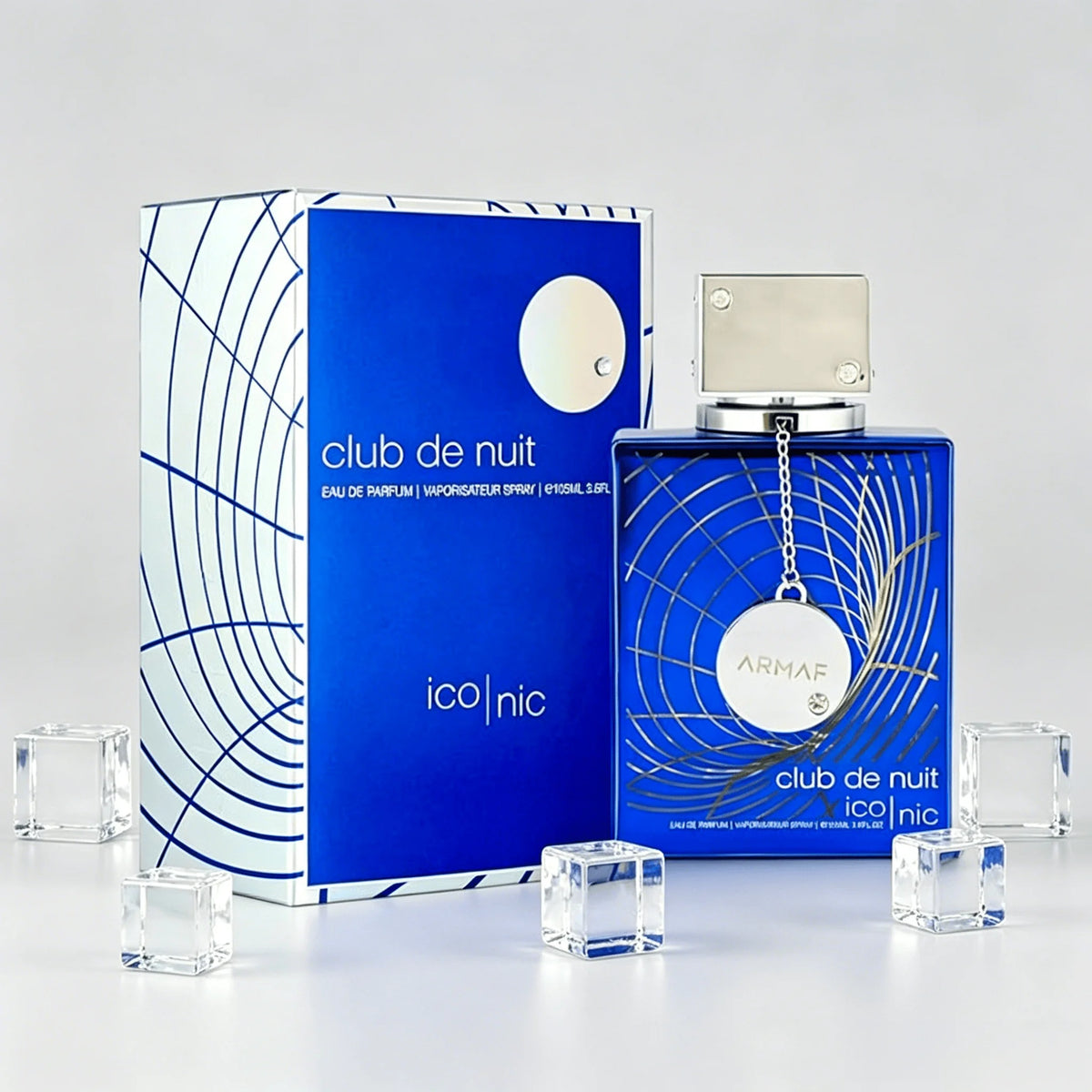 Armaf Club De Nuit Iconic Eau De Parfum 105ml Long Lasting Fresh Aquatic Woody Citrus Fragrance Men Perfume Transparent Blue Square Bottle Night Club Masculine Scent Holiday Gift for Him