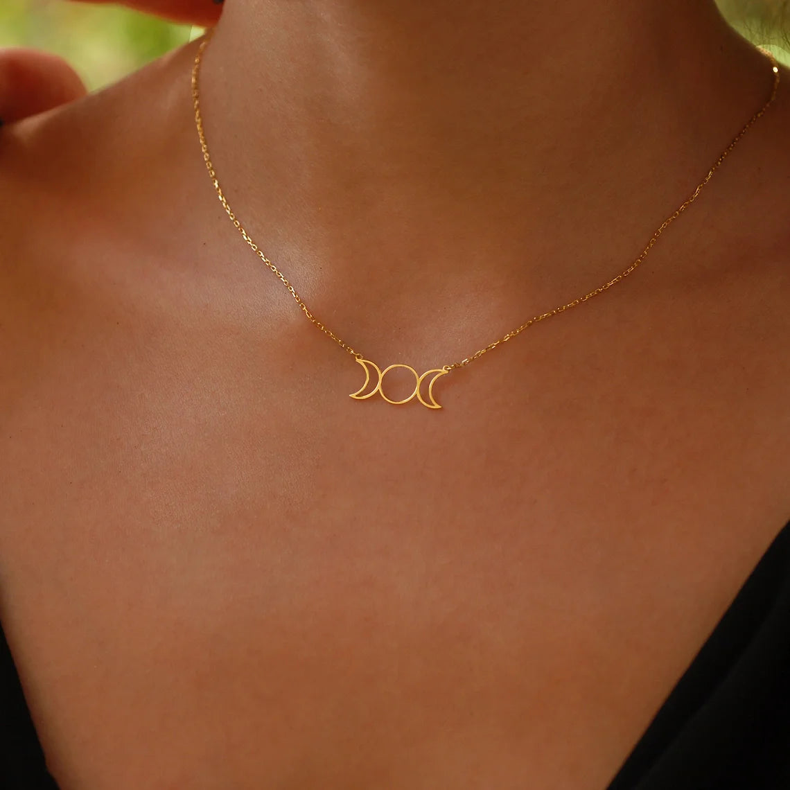 Triple Moon Goddess Sun Pentagram Stainless Steel Hecate Necklaces Witch Luna Necklace Jewelry esotericos y brujeria