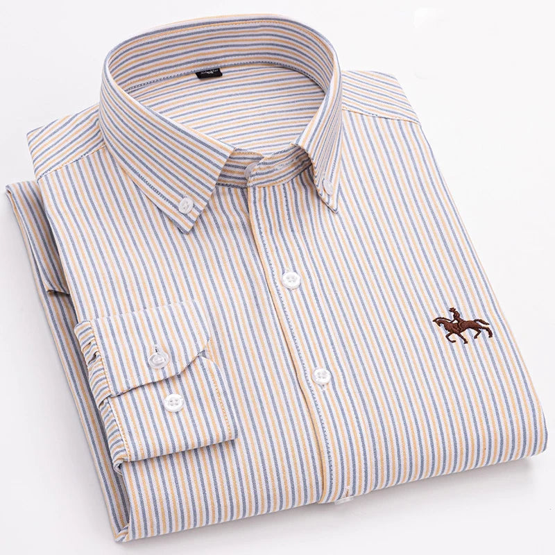 100% Pure Cotton Oxford Shirt For Men's Long Sleeve Casual Business Regular-Fit Formal Dress Shirts Social Blouse Male Clotheing