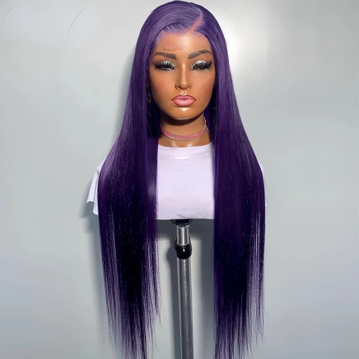 Dark Purple Long Silky Straight Synthetic Hair Free Part Glueless 13X4 Lace Front Colored Wigs for Women Daily Party Cosplay