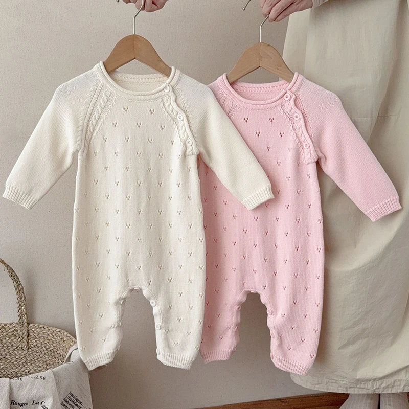 2025 Baby Knitted Rompers Pure Cotton Babies Clothing Newborn Baby Girls Knitting Princess Long Sleeves Autumn Jumpsuit Knitwear