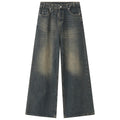 Vintage Blue Loose Denim Pants Men Retro Straight Baggy Jeans Wide Leg Casual Black Jeans Trousers