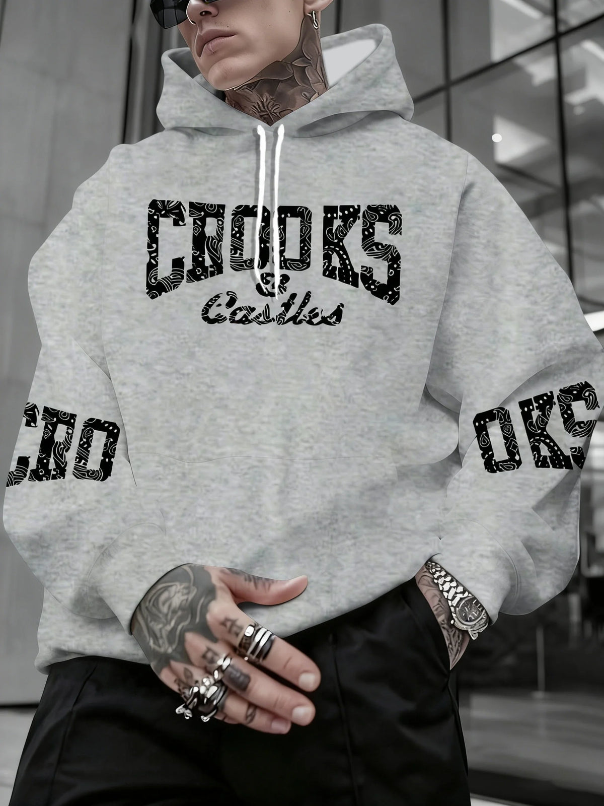 Men's Crooks & Castles Hooded with Iconic Print - Loose Fit Streetwear Hoodie, Slight Stretch Fabric, Machine Washable Winter