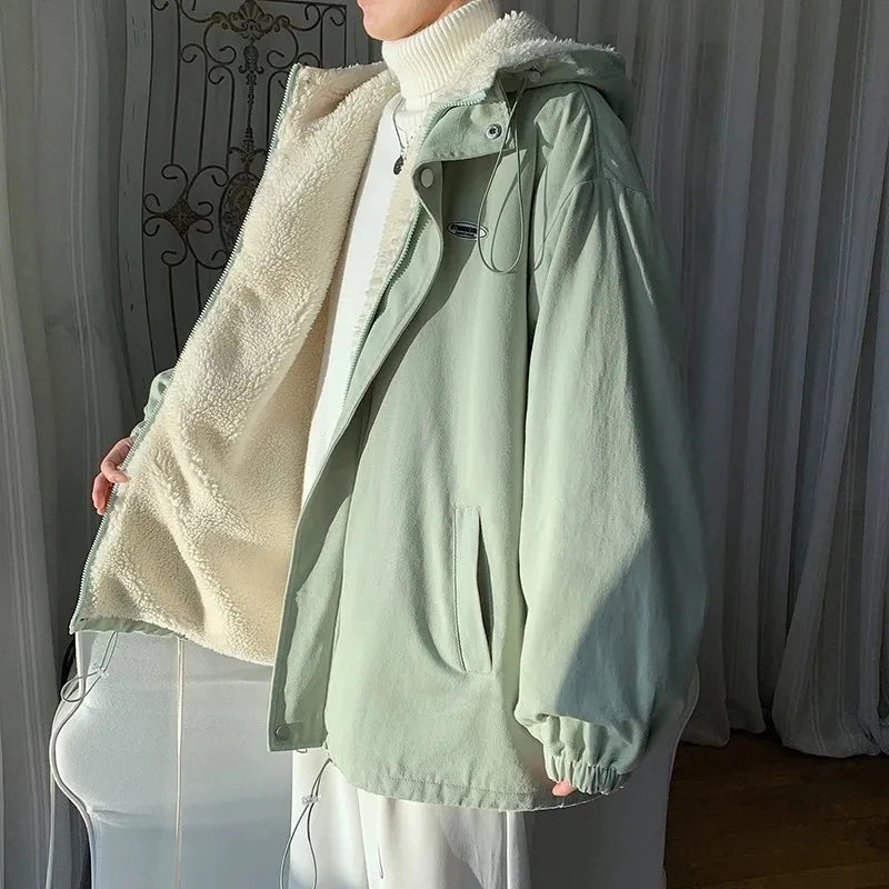Lamb Wool Jacket Women's 2026 Autumn Winter New Korean Version Loose Workwear Student Cotton Jackets Female Hooded Warm Coat