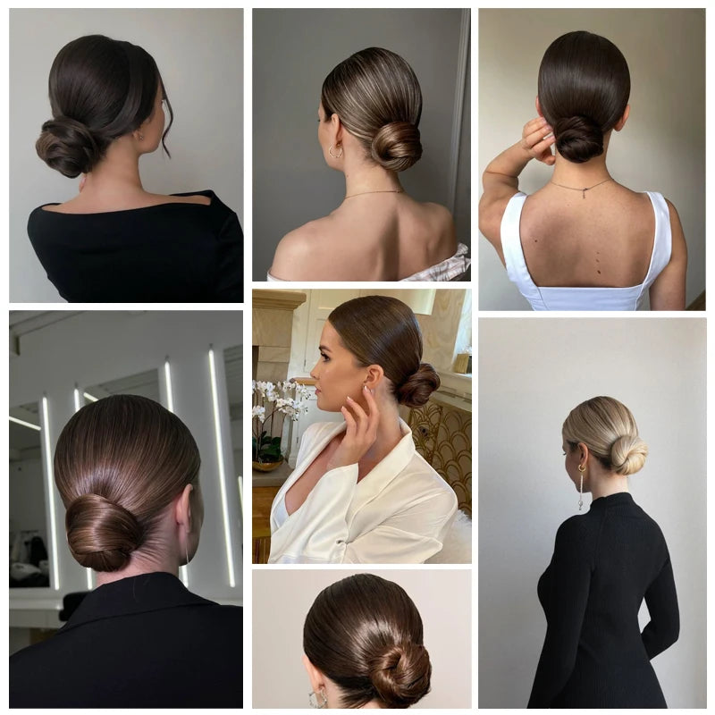 Synthetic Chignon Wig Hair Bun Extensions Retractable Bun Hairpiece Straight Donut Chignon Updo Hair for Women All Occasions Use