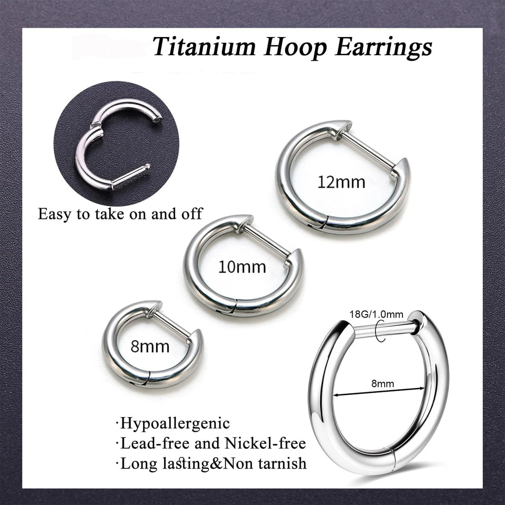 G23 Titanium Hoop Earrings 18G Small Huggie Hoop Earrings 8mm/10mm/12mm Cartilage Sensitive Ears Multiple Stack Piercing Jewelry