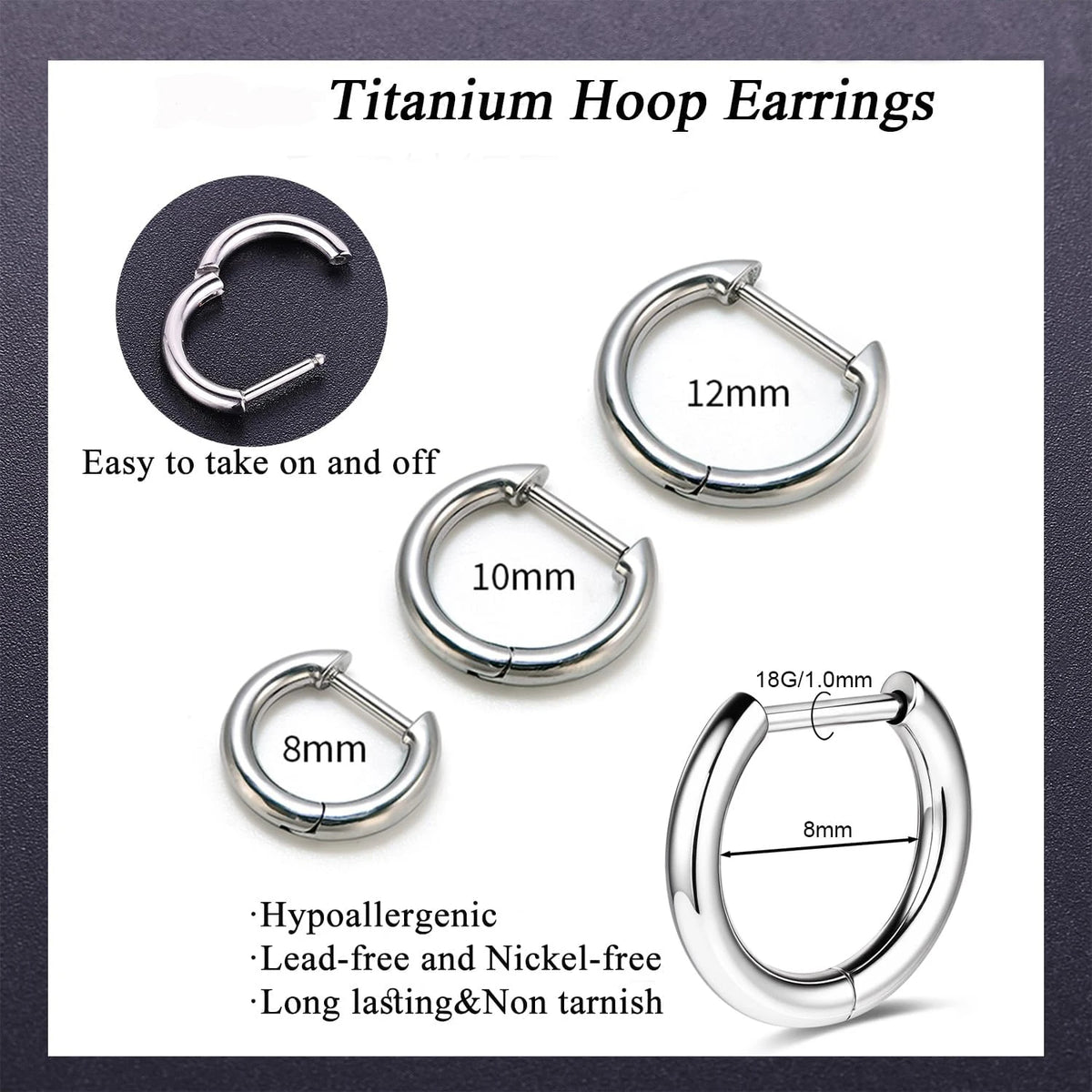 G23 Titanium Hoop Earrings 18G Small Huggie Hoop Earrings 8mm/10mm/12mm Cartilage Sensitive Ears Multiple Stack Piercing Jewelry
