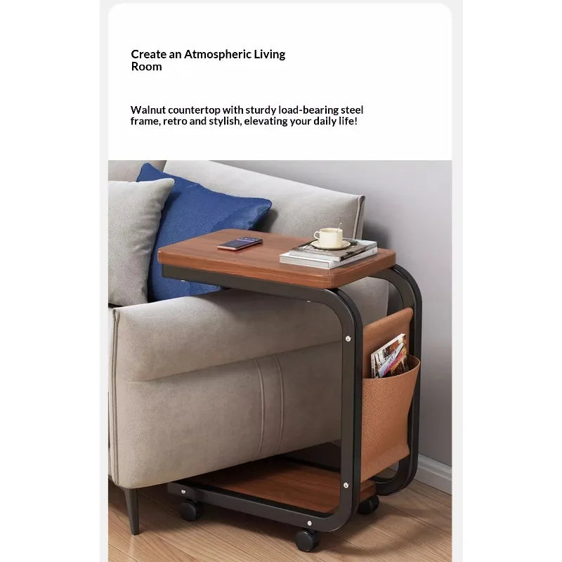 Modern Mobile Coffee Side Table Bedside Nightstand Small Rolling Height Adjustable Sofa End Table Metal Table Furniture Home