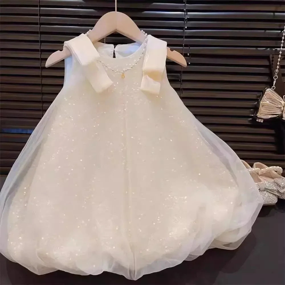 Flower Girl Dress Purple Mesh Sequin Birthday Party Children's Clothing Solid Color Vest Kids Dresses for Girls Casual Wear