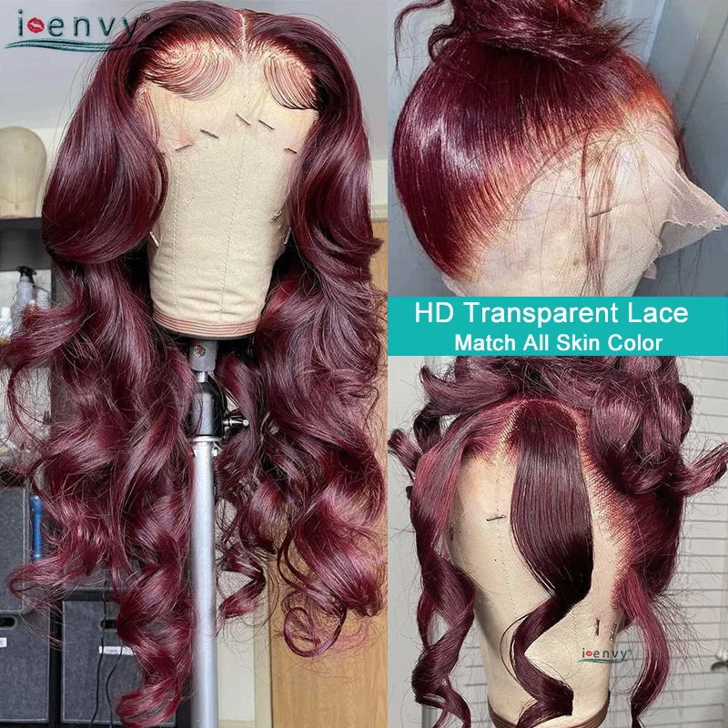 34 Inches Hd Lace Wig Body Wave 13X6 Red Lace Front Human Hair Wigs 13X4 Burgundy 99J Lace Front Wigs Pre Plucked Black Women