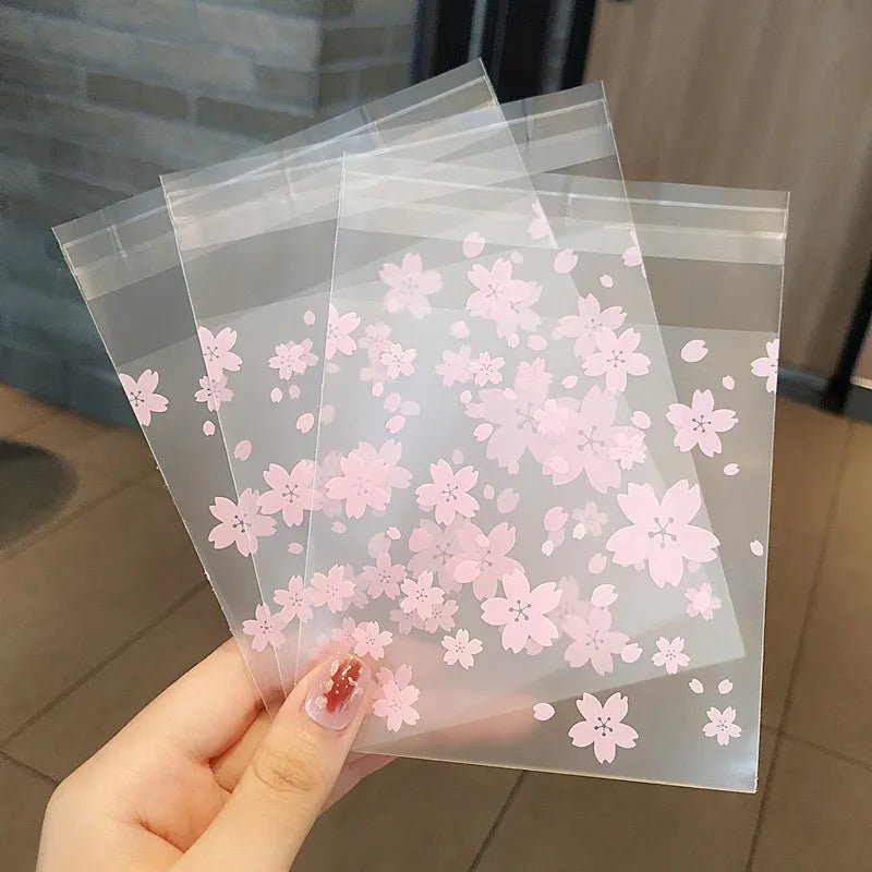 100pcs Transparent Cherry Blossom Packaging Bags Fresh Bags Dustproof Bags Candy Biscuits Jewelry Packaging Bags Reusable DIY