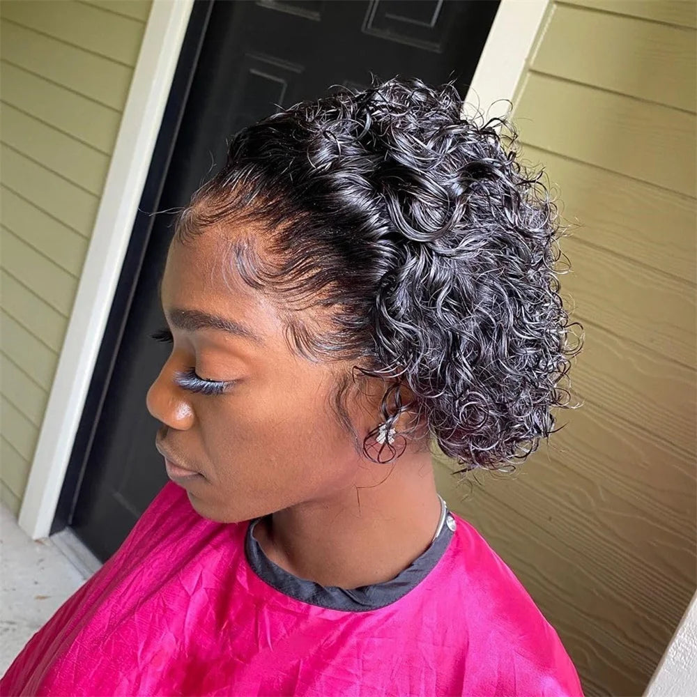 Short Curly Pixie Cut Wigs Human Hair 13X4 Transparent Lace Frontal Wigs Human Hair For Black Women Pre Plucked Natural Hairline