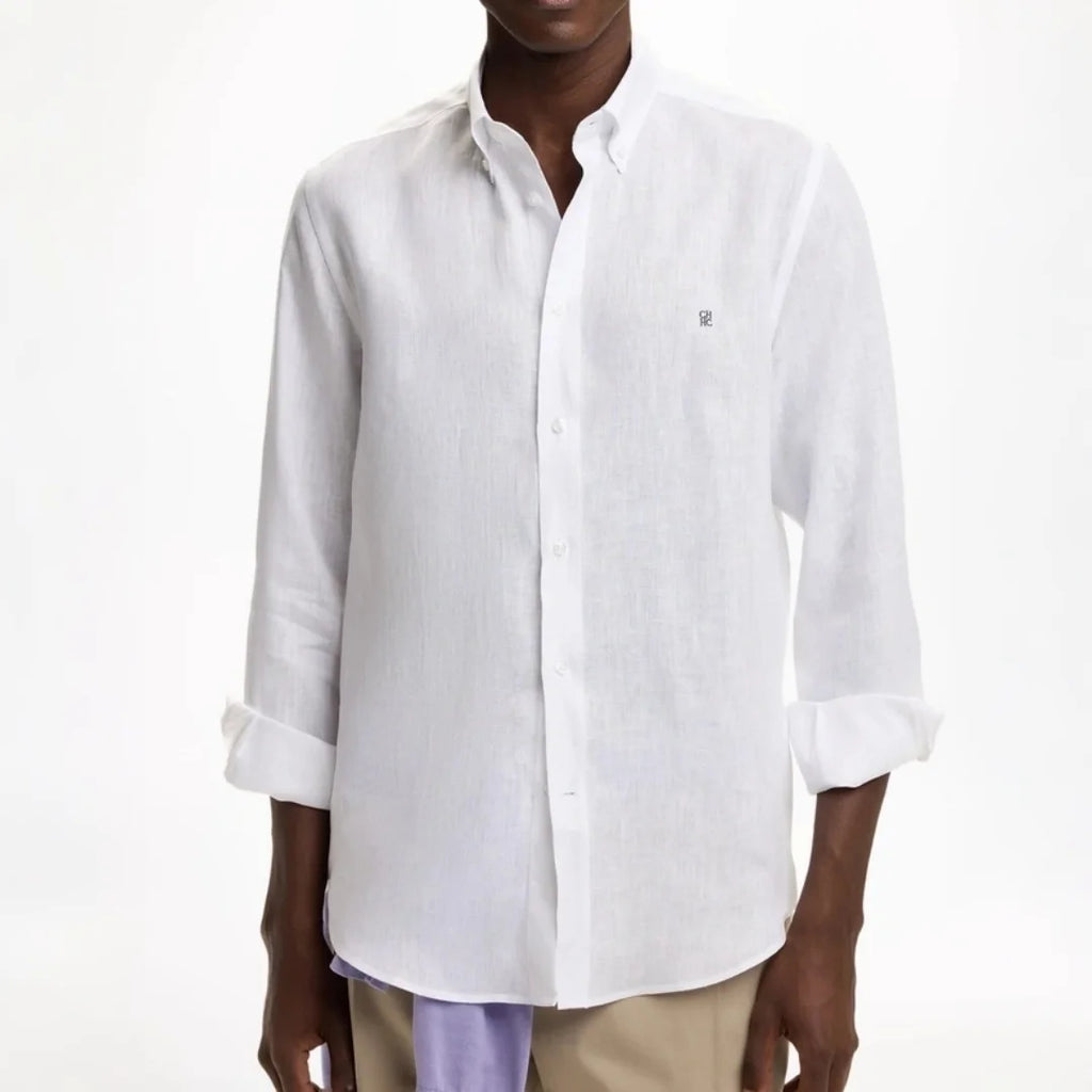 CH Linen Embroidered Long Sleeve Shirt Men Elegant Style Button Up Collar Breathable Casual Daily Tops