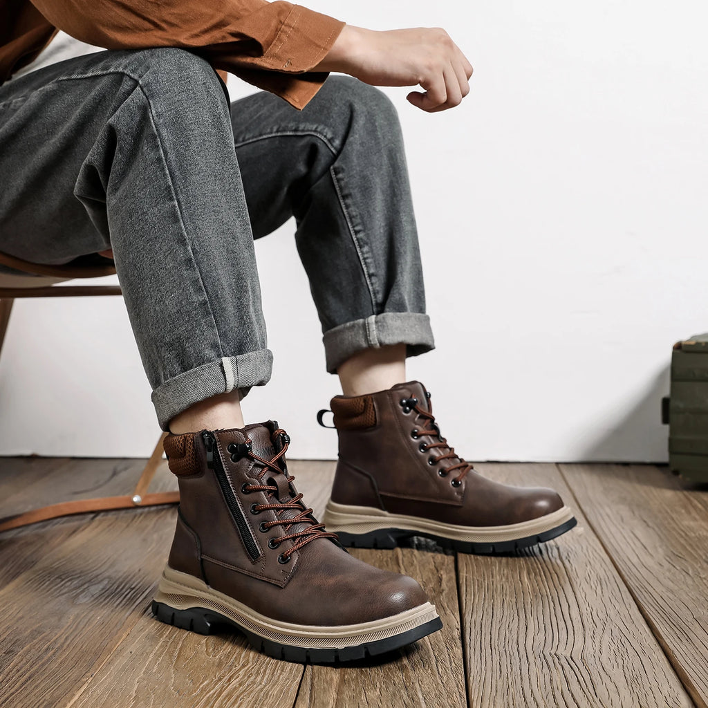 Safety Boots Brown Waterproof Men's Steel Toe Shoes Work Anti-drop Anti-piercing Strong Durable Protective Shoes Indestructible