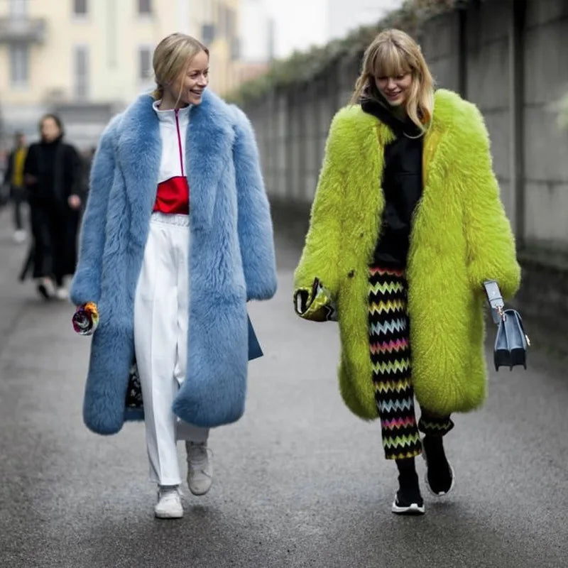 European-style Toka Long Fur Coat Fashion Street Hipster Autumn/winter Thickened Imitation Fur Coat Women Fur Jacket