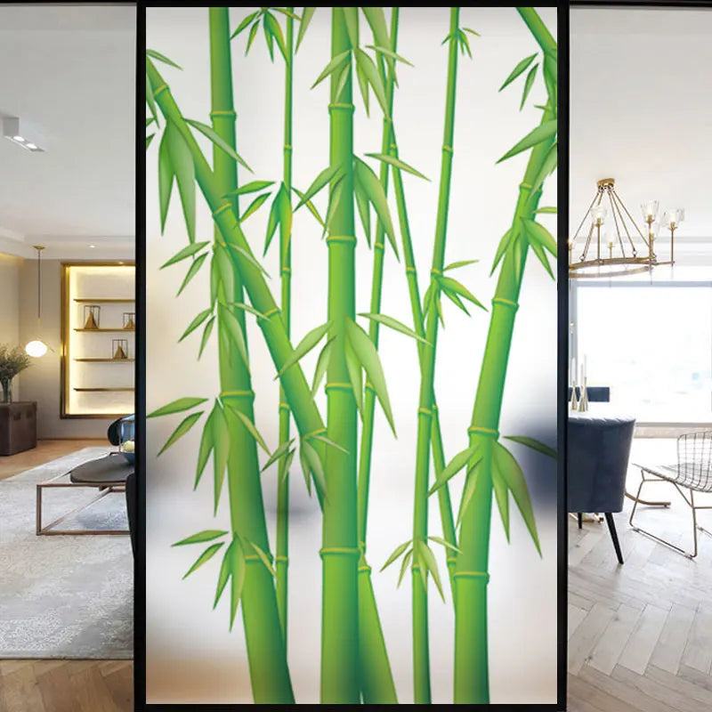 Home Bamboo Pattern Glass Privacy Film Living Room Kitchen Door Static Frosted Stickers Bath Window Decorative Anti-peep