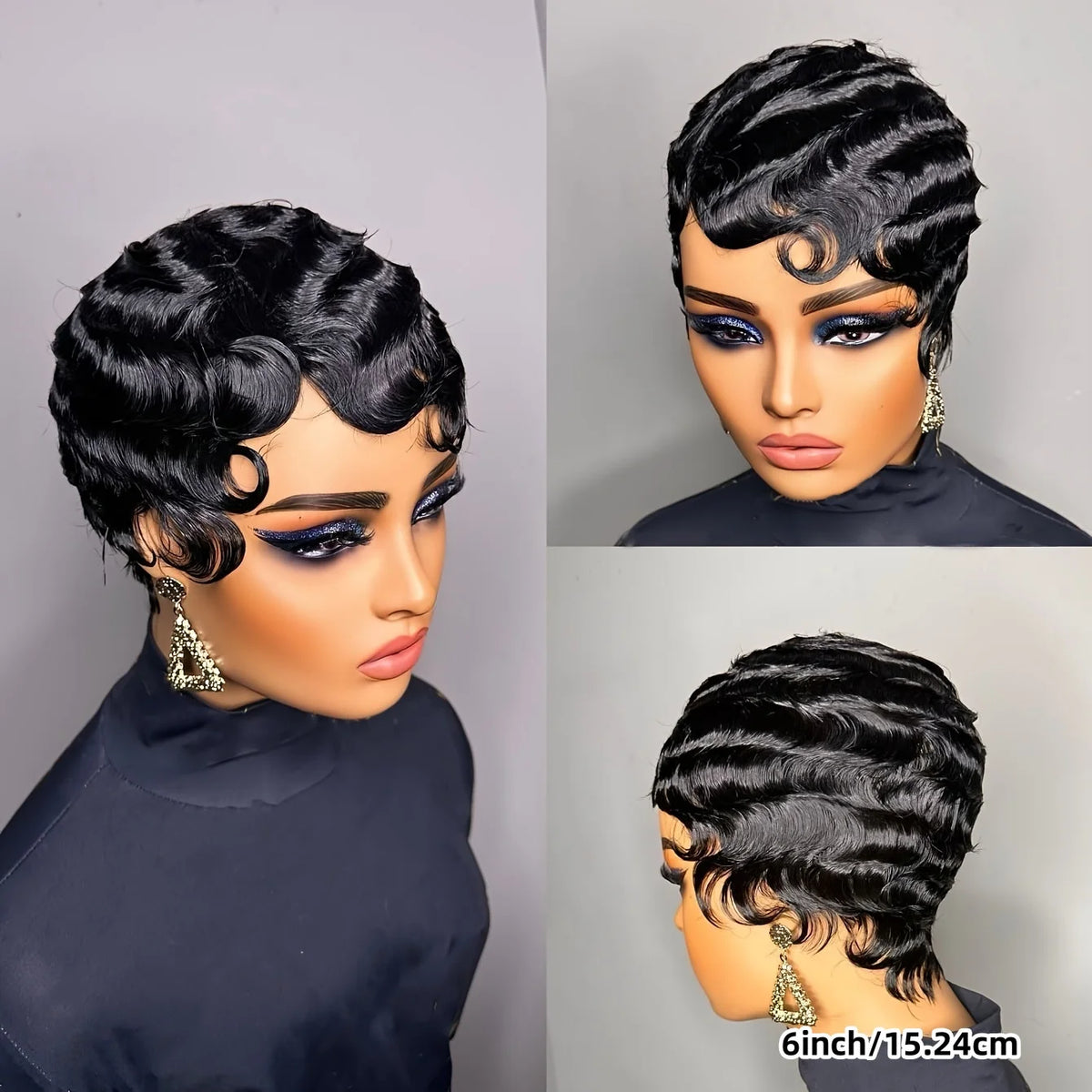 Short Finger Wave Human Wigs Remy Hair Pixie Cut Wig Human Hair Wig For Women Machine Made Wig