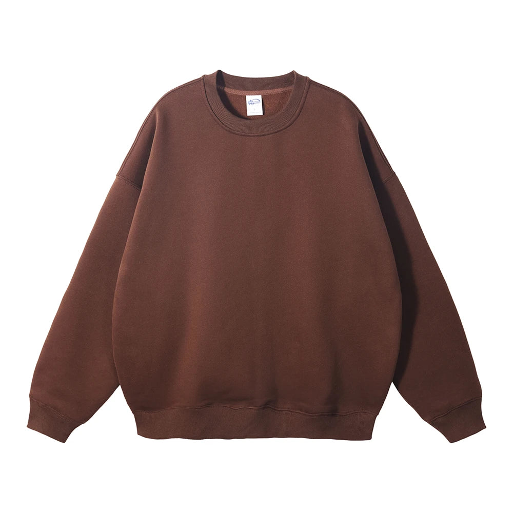 ZODF New 2025 Winter 350gsm Fleece Sweatshirts For Men Unisex Casual Loose Basic Solid O-Neck Thick Warm Pullovers HY0635