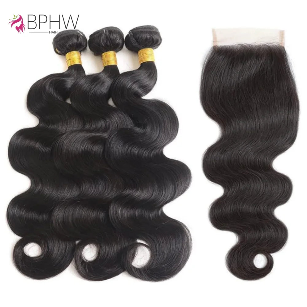 Body Wave 3 Bundles With 4x4 Closure Human Hair 3 Bundles With Lace Closure Brazilian Hair Weave Bundles Remy Hair Extension