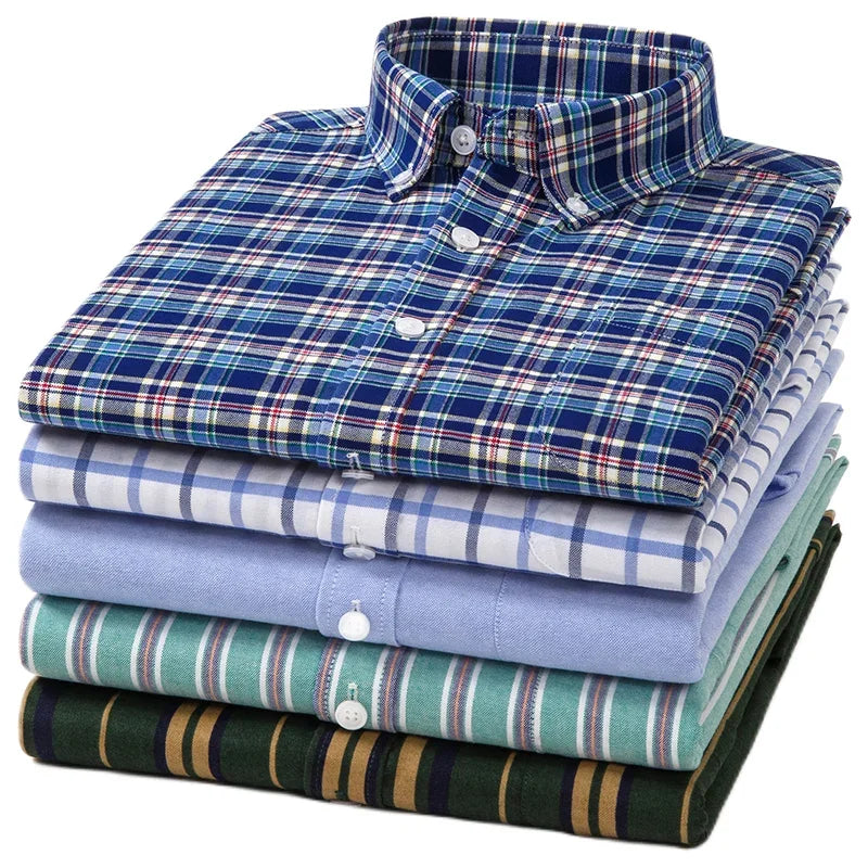 New 100% Cotton Men's Shirt Long Sleeve Casual Fashion Soft Social Business Solid Color Oxford Shirt 7XL 8XL