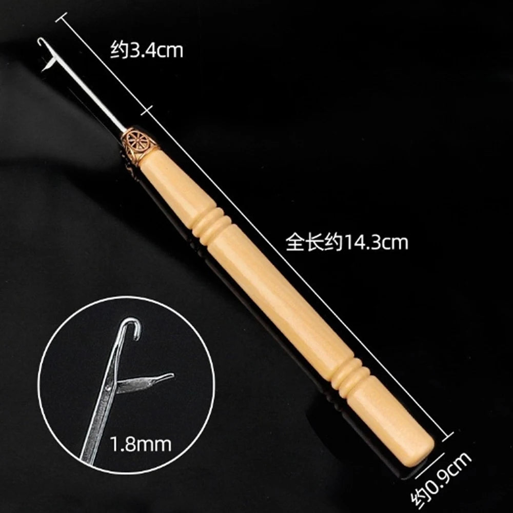 Hair Extensions Beads Tools Kit Extensions Micro Pulling Needle Wood Hair Hook with Tongue Hair Crochet Hook