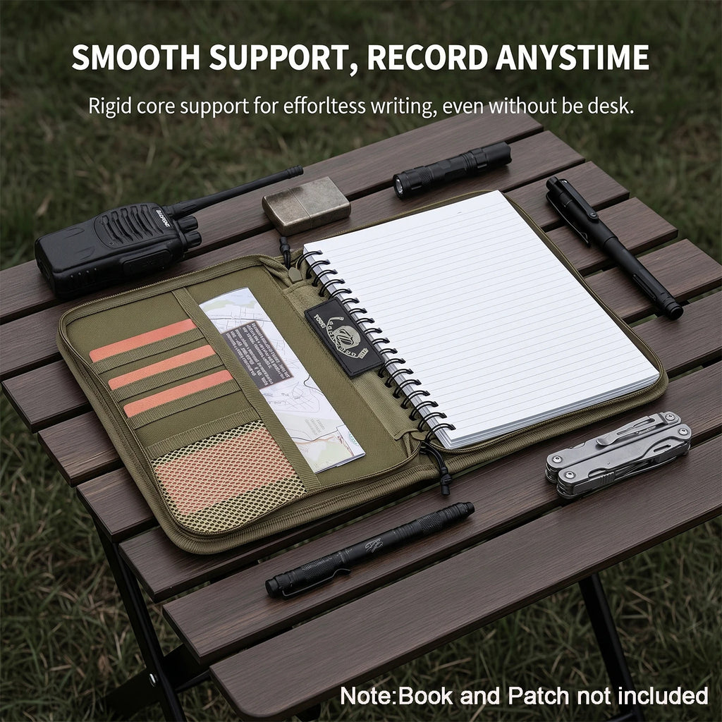 Tactical A5 Notebook Cover EDC Organizer Journal Case Zippered Sketchbook Waxed Canvas Cover with Pen Holder for Outdoor Hunting