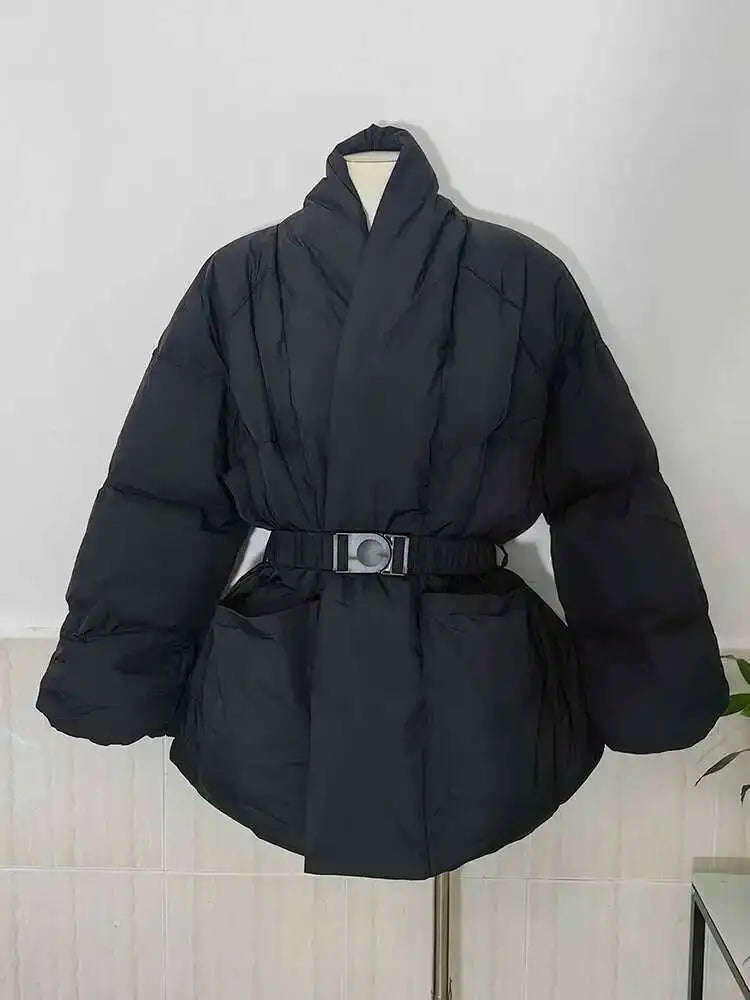 LANMREM Cotton Padded Coat With Belt Long Sleeves Big Size Solid Warm Jacket 2024 Winter New Female Fashion Streetwear 2Z288516