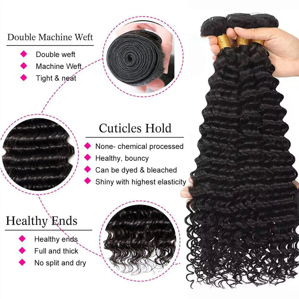 Deep Wave Hair Bundles 12A Malaysian Human Hair Bundles Deep Curly Hair 1/3/4 Bundles Remy Hair Weave Extensions 30 32 Inch