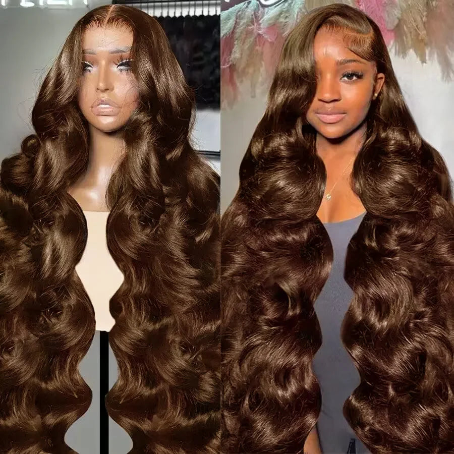 Chocolate Brown Human Hair Lace Front Wig Body Wave Wigs Human Hair 13x6 Frontal Wig 30 36 Inch 13x4 HD Transparent Colored Wig