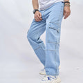 2024 Men's New Style Solid Color Multi-pocket Jeans, American Trendy Loose High Street Wide-leg Fashionable All-match Long Pants