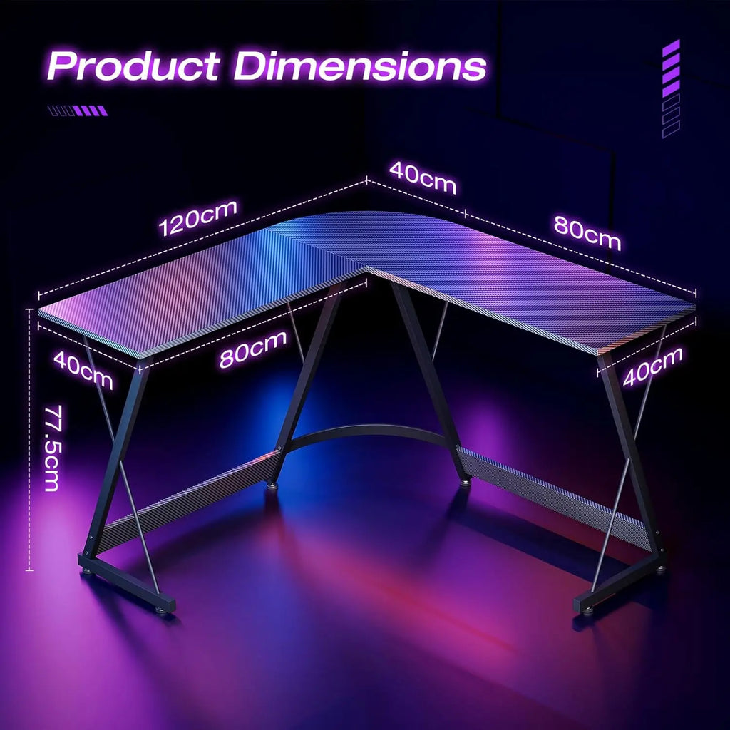 Coleshome L Shaped Gaming Desk, 120×120 cm Corner Computer Desk for Gaming, Home, Office, Carbon Fibre Black