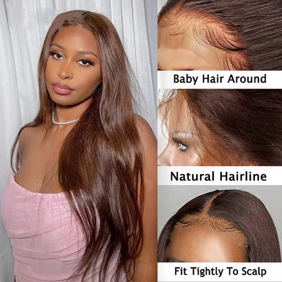 13x4 Bone Straight Chocolate Brown Lace Front Human Hair Wigs For Women Pre Plucked 13x6 Transparent Lace Frontal Cheap Wigs