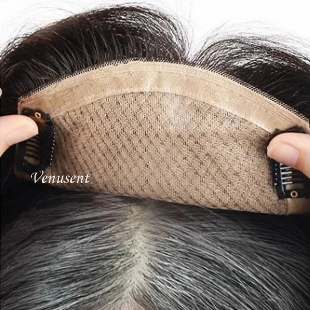 Full Hand Tied Silk Base Topper with Clips in Medium Brown Wave Curly Real  Human Hair Toupee for Women Soft Breathable