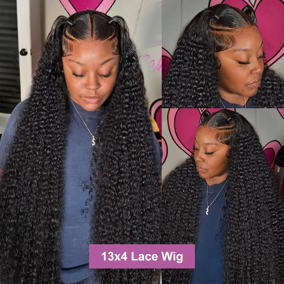250 Density Water Wave 13x6 HD Lace Front Wig Curly Human Hair Wig Pre Plucked 30 40 Inch Black Deep Wave Frontal Wigs For Women