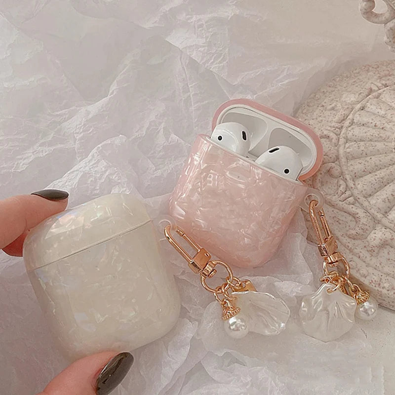 Pearl Silicone Earphone Case For AirPods 1/2/3/4/Pro 1/Pro 2 Soft Silicone Cover With Pearl Pendant Headphone Accessories Set