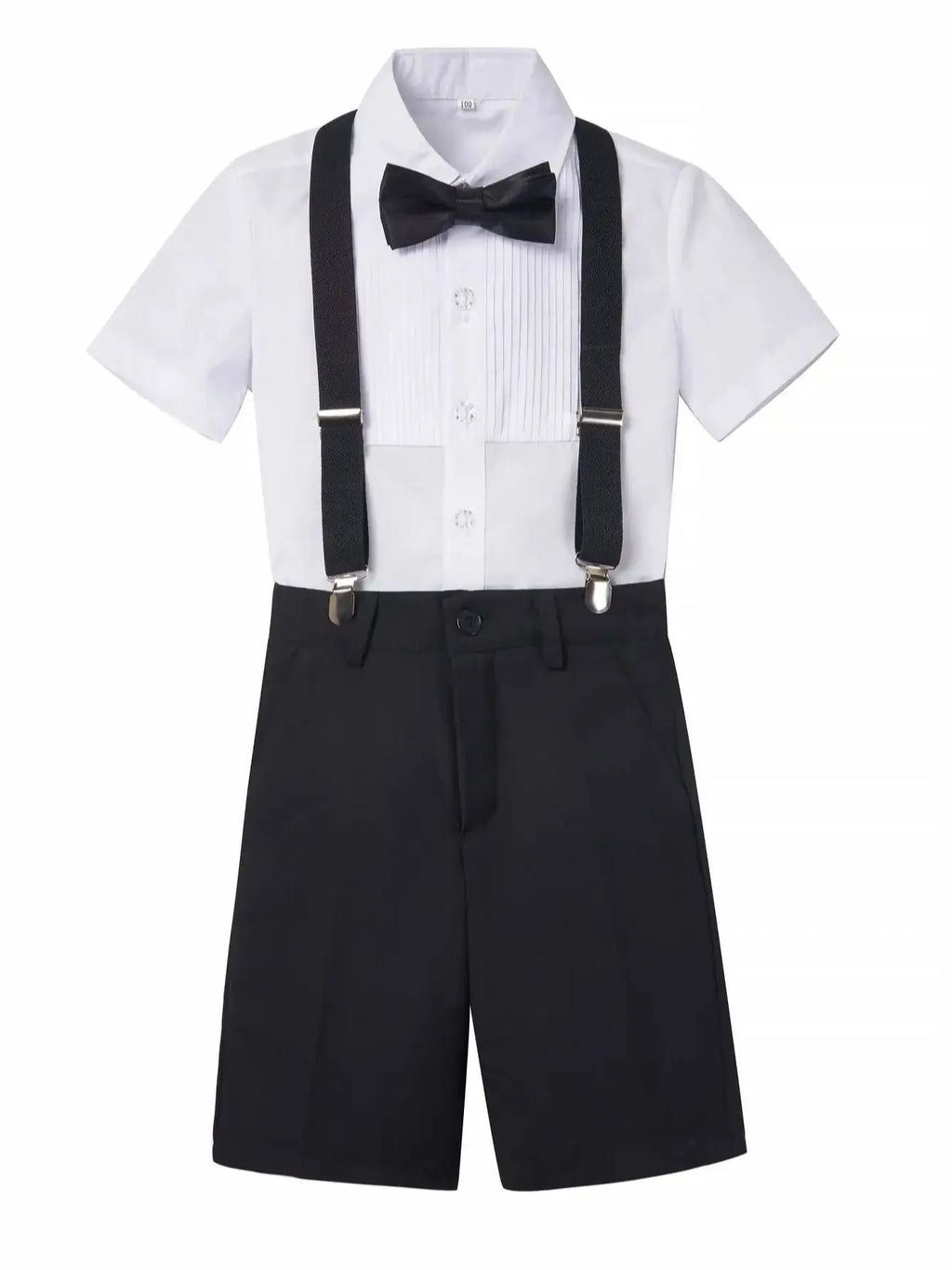 4pcs/set Boys' Short Suit Set With Short Shirt, Short Pants, Tie and Straps School Uniforms