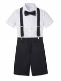 4pcs/set Boys' Short Suit Set With Short Shirt, Short Pants, Tie and Straps School Uniforms