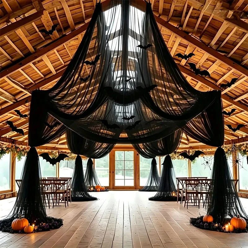 5000cm Halloween Decoration Black Creepy Gauze Cloth DIY Window Table Door Net Spooky Fancy Dress Party Haunted House Wall Decor