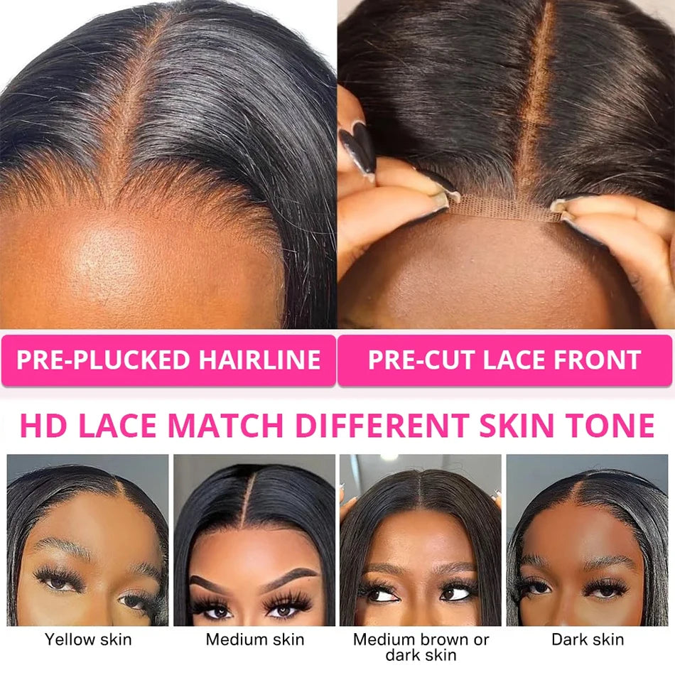 Brazilian Bone Straight Short Bob13x4 Glueless Lace Frontal Human Hair Wigs HD Transparent Lace Front Ready To Go 4x4 Lace Wig