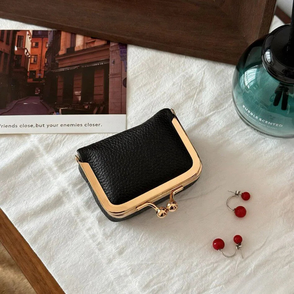 Litchi Grain Mini Bag, 2 Sizes Available, Retro Metal Kiss Lock, Portable Jewelry Pouch for Rings, Earrings & Necklaces Coin Pur